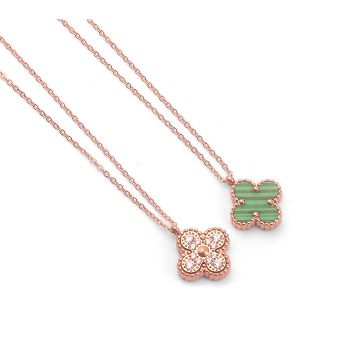 Dây chuyền nữ titan hoa L V 4 cánh đính đá mặt xanh siêu đẹp, bền màu, chuẩn thời trang