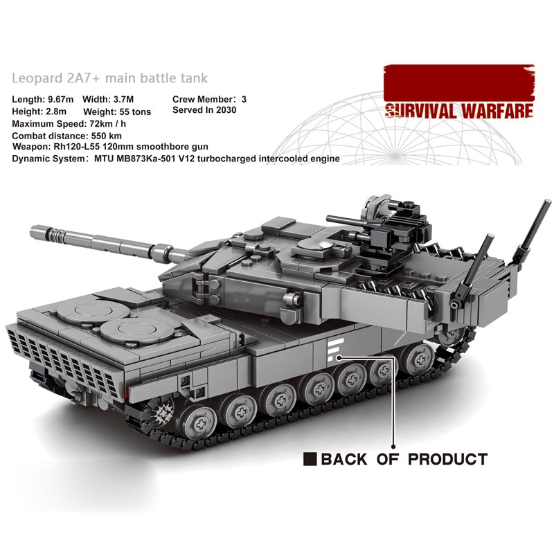 Đồ chơi giáo dục Lắp ráp Mô hình Military Survival War Leopard 2A7 Main Battle Tank SY 0104