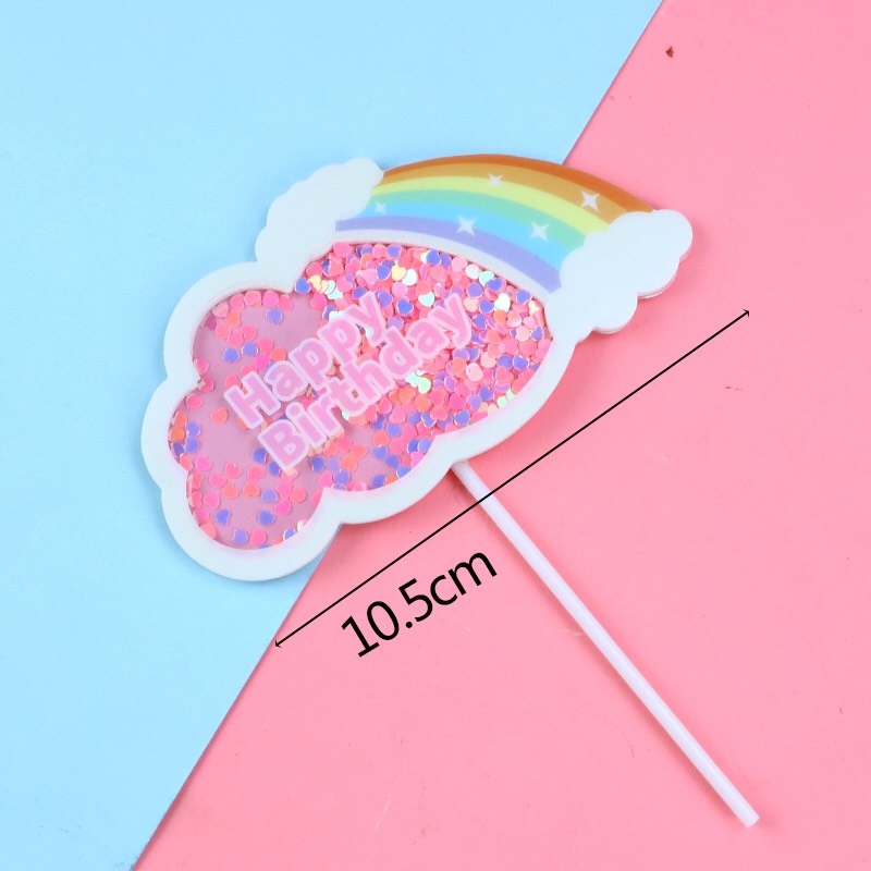 Sét trang trí sinh nhật cho bé - sét cắm mây xanh, hồng, số 1,2,3 xanh hồng lóng lánh