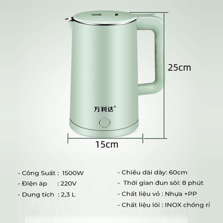 Bình đun siêu tốc dung tích 2.3L ấm siêu tốc đun nước sôi phút mốt tự ngắt khi sôi