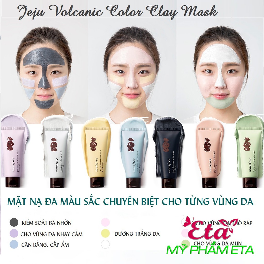 Mặt nạ dạng tuýp Innisfree JEJU VOLCANIC Color Clay Mask dưỡng da trắng sáng 70ml