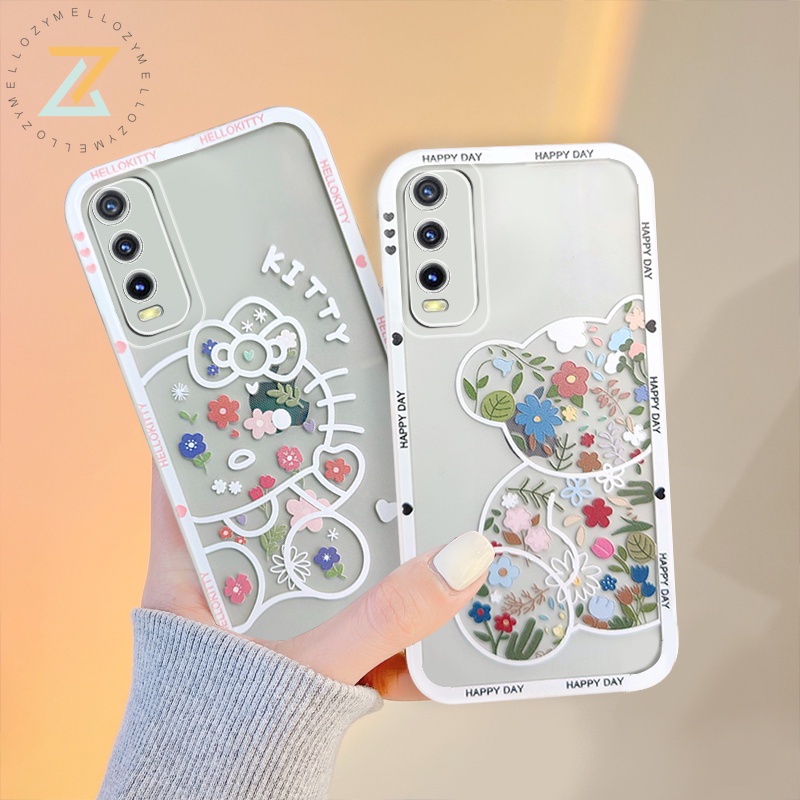 Zymello Ốp lưng Vivo Y17 Y20 Y21 Y15S Y15 Y12 Y12A Y11 Y91C Y91i Y1S Y30 Y51 Y72 Y75 Y85 Xu hướng thời trang Hoa hình gấu trong suốt Vỏ điện thoại
