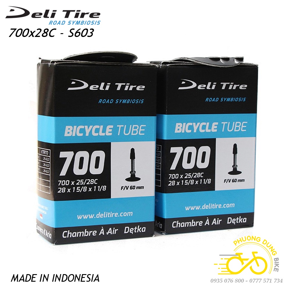 Cặp Lốp (vỏ) và Ruột (săm) xe đạp Deli Tire S603 700x28C - Van dài 60mm