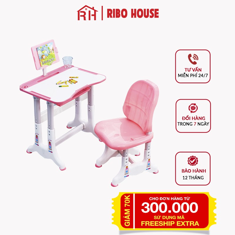 [TẶNG ĐÈN] Bàn học sinh thông minh RIBO HOUSE bàn học chỉnh nghiêng bàn, độ cao, chống gù chống cận - Hồng RIBO104