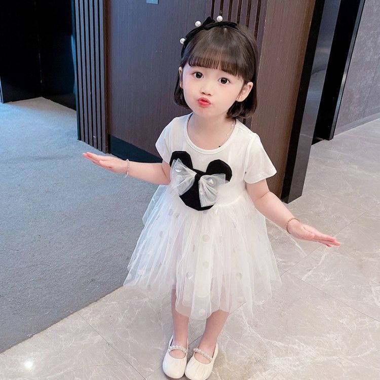 Đầm Công Chúa Tay Ngắn Phối Lưới Thiết Kế Mới Thời Trang Mùa Hè Theo Phong Cách Hàn Quốc Cho Bé Gái