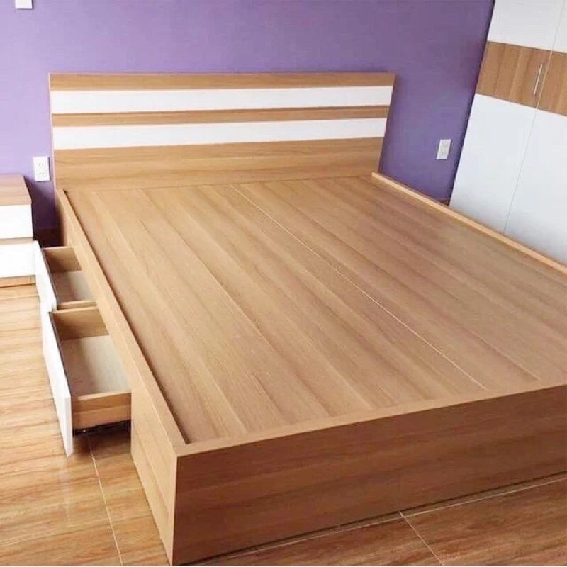giường gỗ công nghiệp 2 ngăn kéo