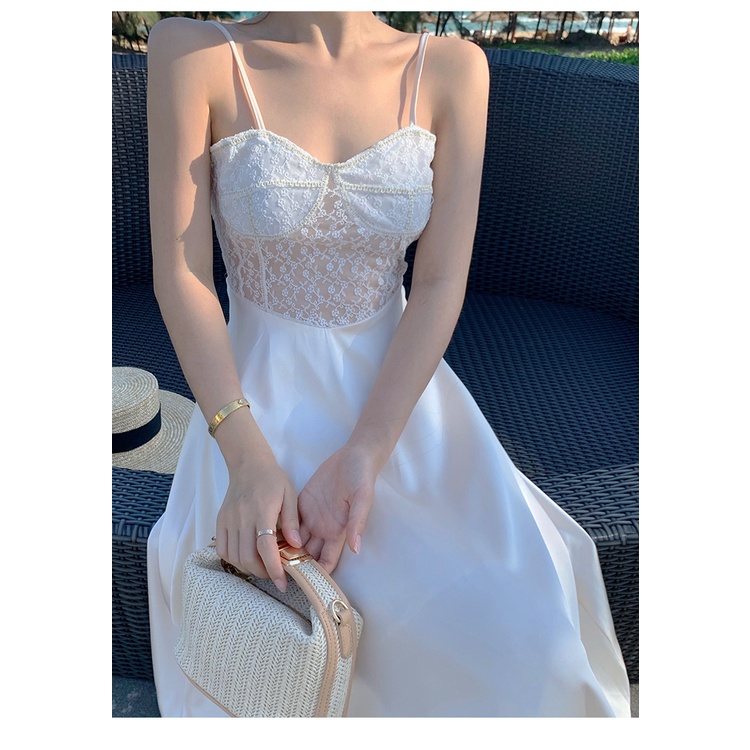 Đầm Hai Dây Vải satin Thêu Ren Phong Cách retro Pháp 2023 Mới