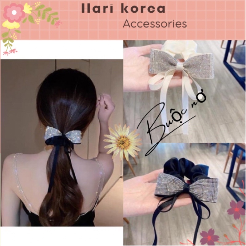 Buộc tóc nơ đính đá / Kẹp tóc xinh sang chảnh - Hari korea Accessories