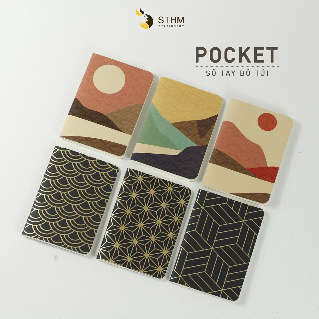 Sổ tay bỏ túi Pocket notebook may chỉ giữa - Ruột kem trơn - STHM