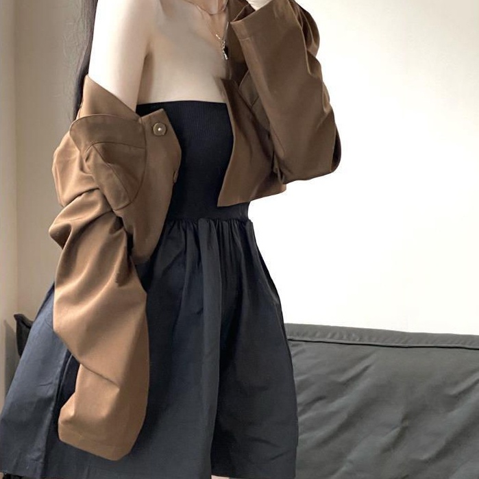 Set Áo Khoác Dáng Ngắn + Áo liền quần Thiết Kế Mới Năng Động Thời Trang Dành Cho Nữ