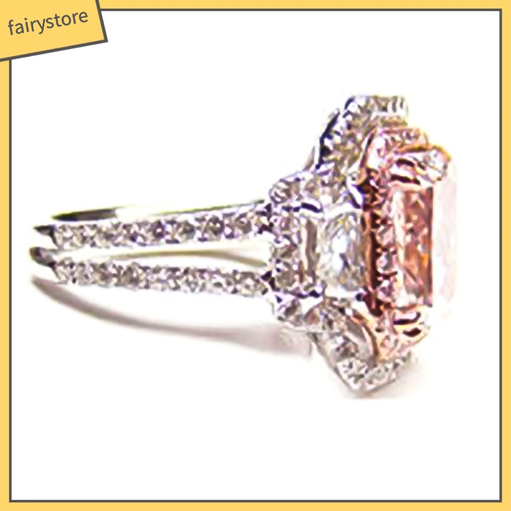 Nhẫn đính hôn thiết kế đính đá zircon vuông đơn giản lấp lánh thời trang