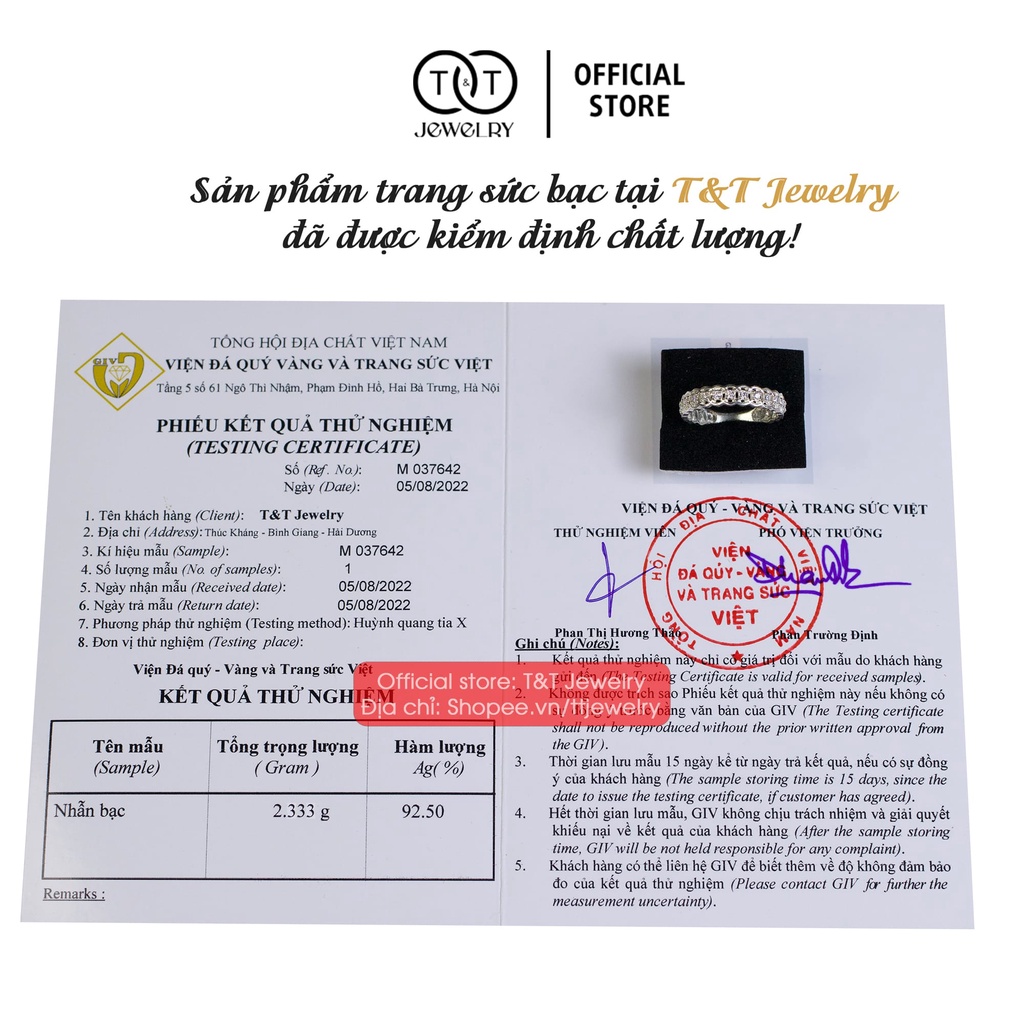 Nhẫn Bạc Nữ T&amp;T Jewelry viền họa tiết Kim Tiền Tài Lộc May Mắn NN02
