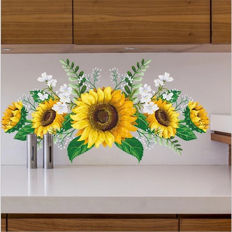 1 Sticker Dán Tường Chống Thấm Nước Hình Hoa Hướng Dương Kích Thước 30cmx60cm Dùng Trang Trí Nhà