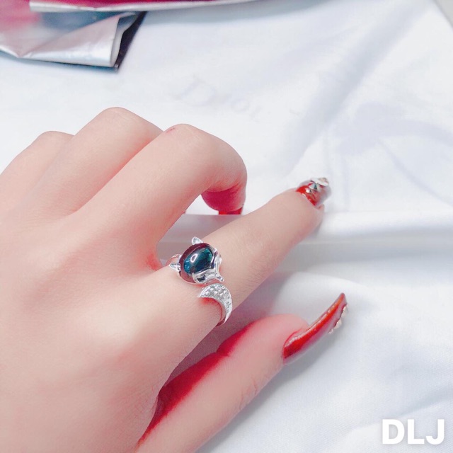 Nhẫn hồ ly hở đuôi gắn đá nhân tạo trắng nhỏ LINH MIU SILVER