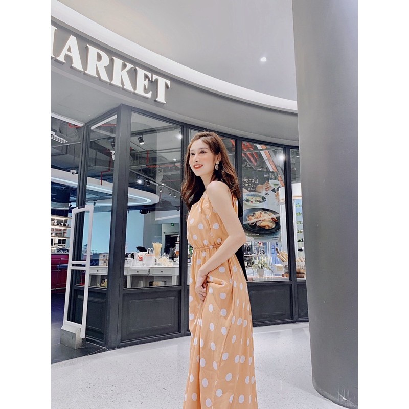 Đầm maxxi đi chơi chấm bi lưng phối cột nơ siêu mát mẻ, hàng đẹp chất voan đũi dày mịn - Thời Trang VADA (VD132)