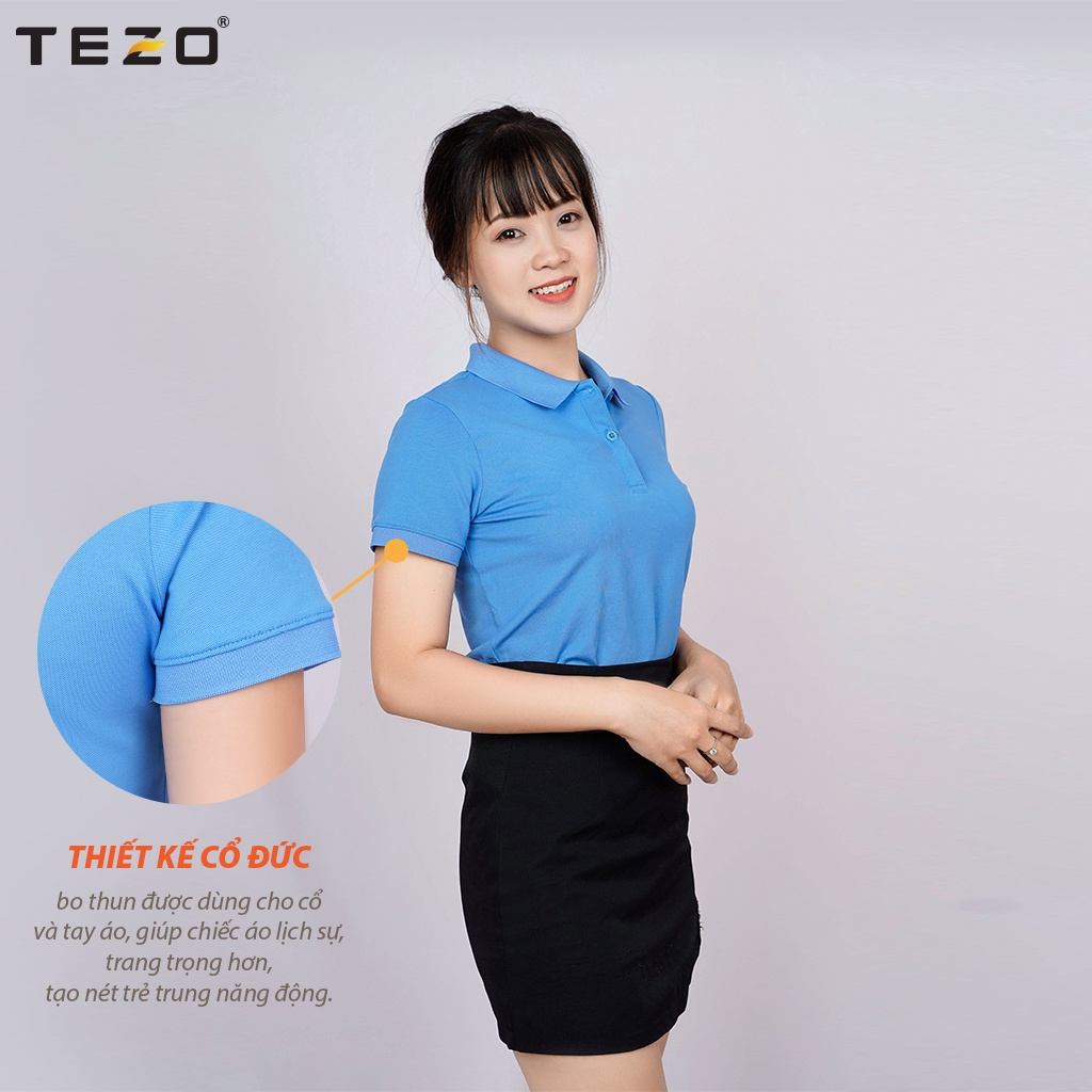 Áo phông ngắn tay nữ TEZO, polo công sở cổ đức 5 màu mới lạ chất liệu cotton kết hợp spandex chống nhăn áo2106APCT13