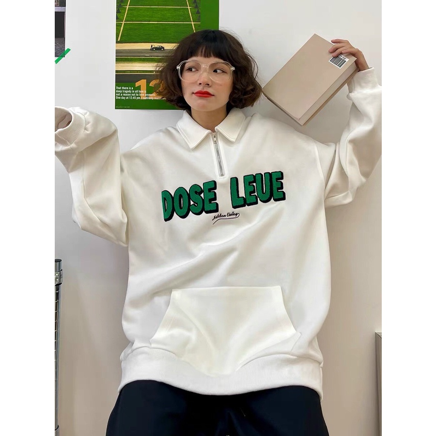 Áo Polo Dài Tay Dose PEONYB Unisex [FREESHIP] Nỉ ngoại form rộng in chữ xanh vintage cá tính đường phố hàn quốc đẹp