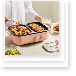 Nồi Lẩu Kiêm Nướng 🥘 2in1 Mini Hàn Quốc🥘 Bếp Lẩu Nướng Đa Năng Cao Cấp💯[ tặng kèm khăn lau nhà bếp ]