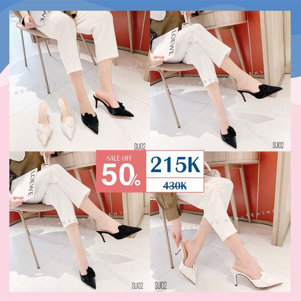 Sục nữ HHS lụa hoa gót nhọn 7 phân Hà Huyền Shoes - SU102