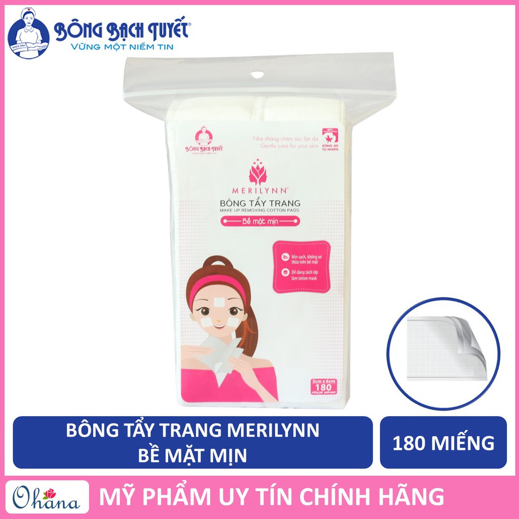 Bông Tẩy Trang Bạch Tuyết Merilynn Bề Mặt mịn (180 Miếng/gói)