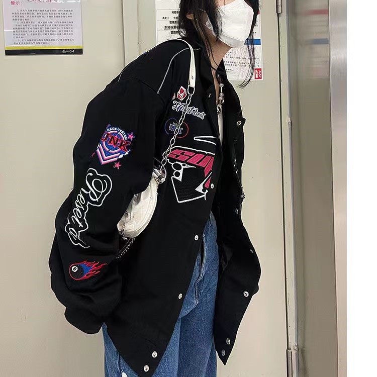 Áo Khoác bomber Thêu Chữ y2k Phong Cách hip hop Cá Tính Cho Cặp Đôi