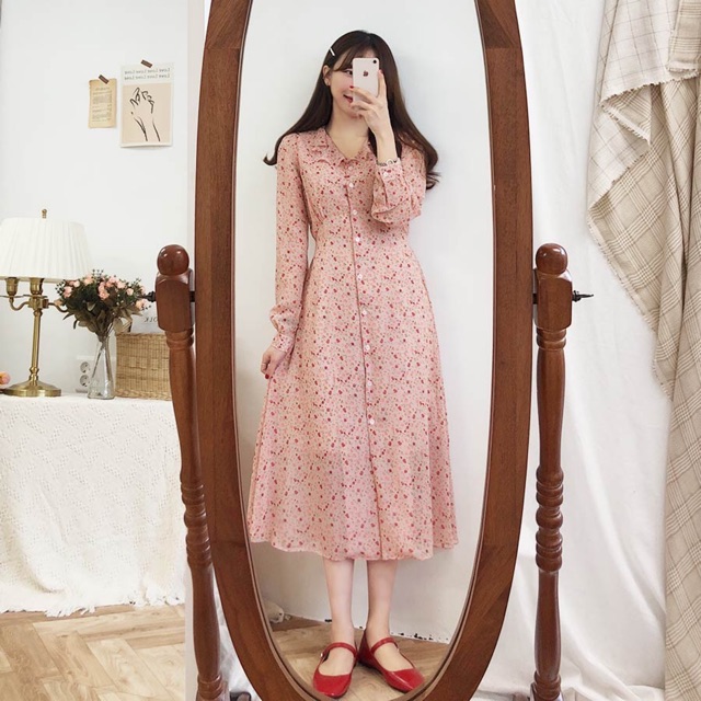 🌸 Váy hoa vintage cúc ngực cổ bèo siu xinh cô gái mùa thu🌸 Hàng Quảng Châu | BigBuy360 - bigbuy360.vn