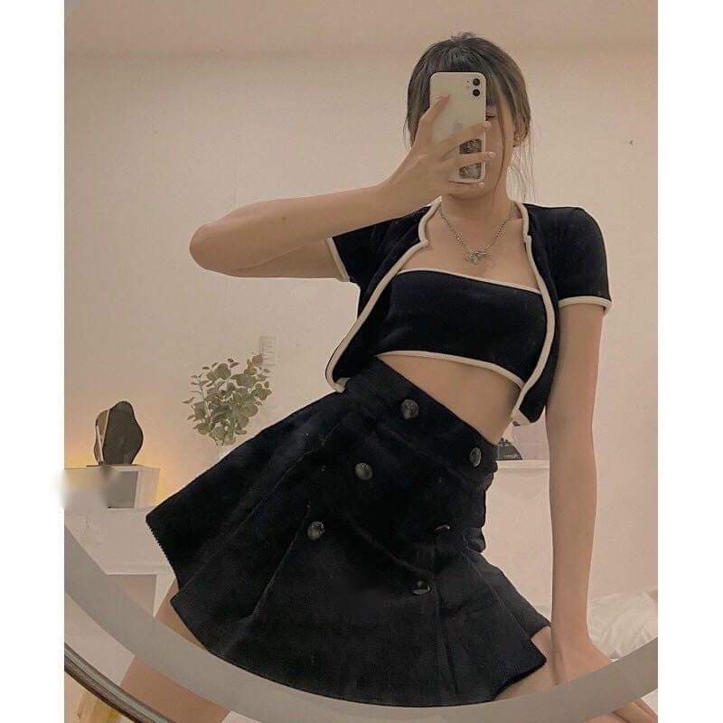 Combo Croptop len cực xinh phong cách Hàn Quốc.