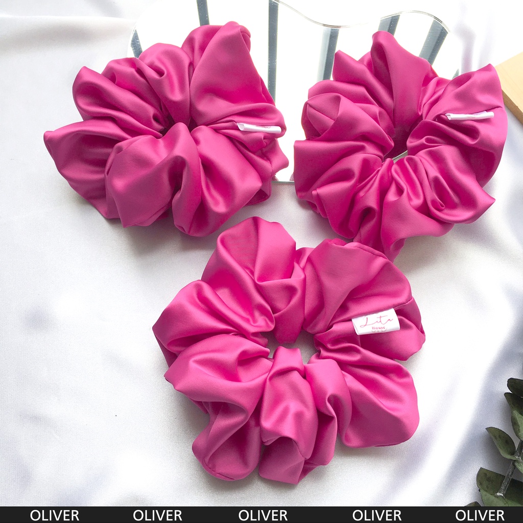 OLIVER - Dây chun buộc tóc Satin lì Scrunchies Handmade I Hot Pink