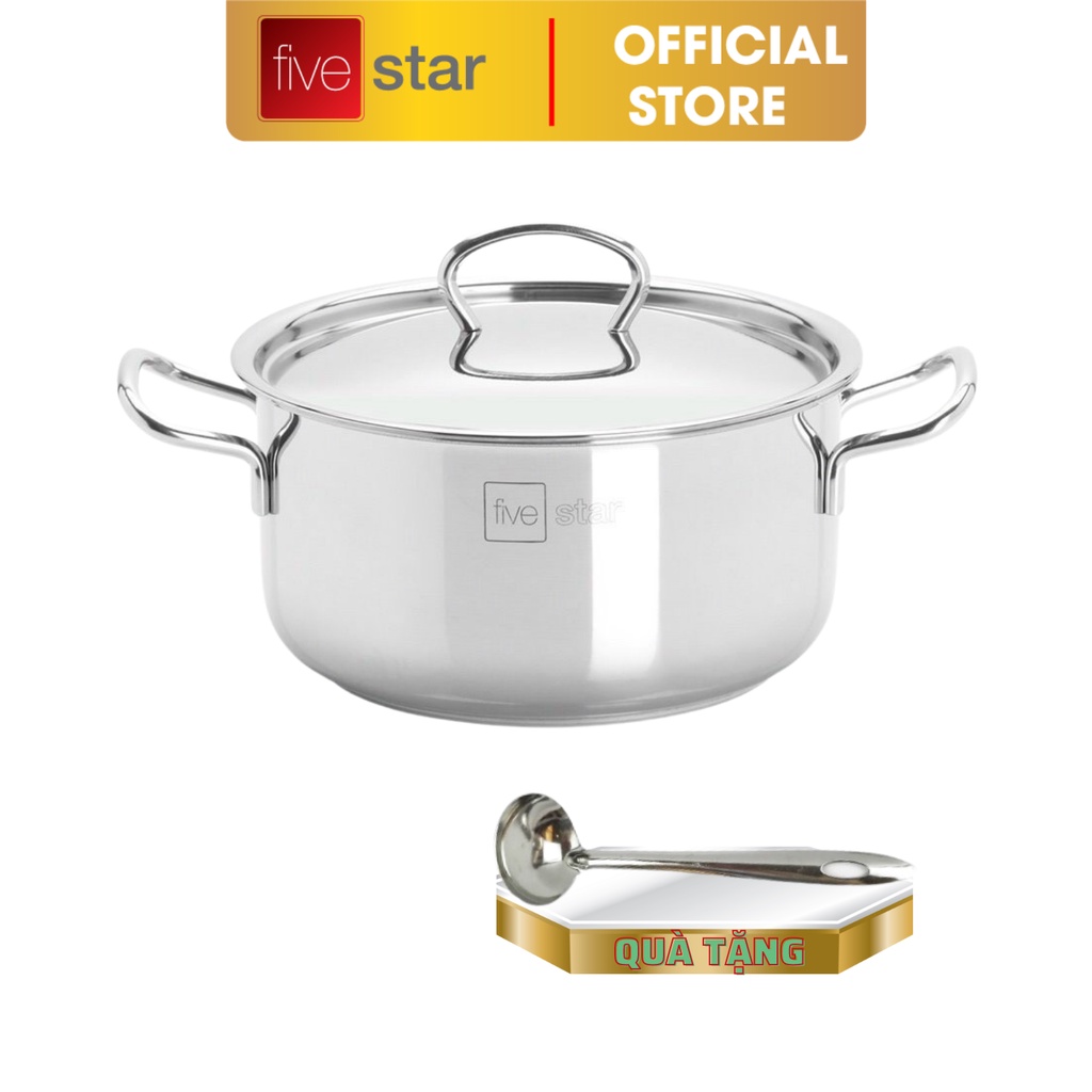 Nồi 3 đáy sandwich inox 430 FiveStar Standard bếp từ nắp inox tặng 1 muỗng canh ( 16cm / 18cm / 20cm / 24cm )