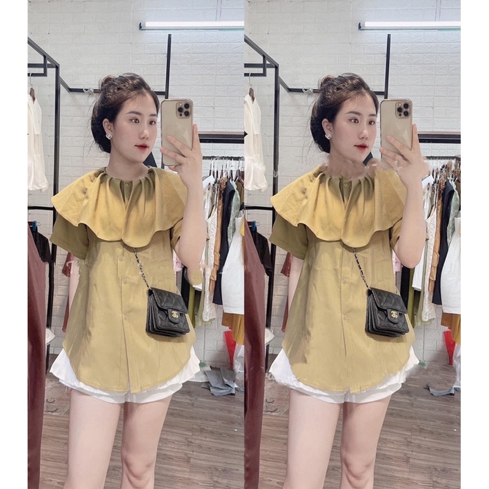 SALE Áo sơ mi cổ tròn, áo sơ mi cổ sen