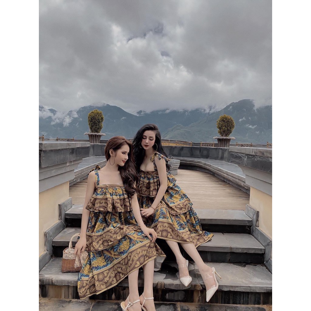 (C136)Đầm Maxi bèo dáng váy tầng họa tiết hoa văn nổi bật mẫu mới cực đẹp sang chảnh đẹp độc cuốn hút
