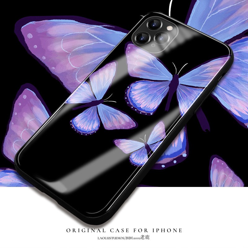 Ốp lưng iphone kính cao cấp bướm tím case 14plus 14 pro max 13 12 promax 11 mini 6 6s 7 8 plus x xr xs Se