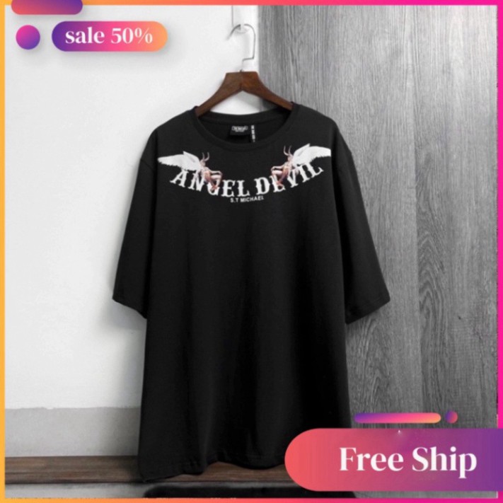 Áo thun tay lỡ form rộng Unisex Angel Devil, áo phông tay lỡ Nam Nữ A26 | BigBuy360 - bigbuy360.vn