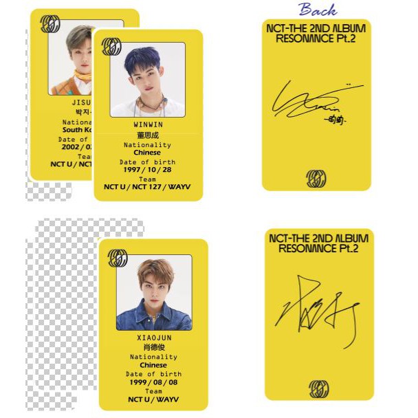 Set 23 card thẻ nhựa NCT RESONANCE Pt.2 ID CARD bo góc in 2 mặt có chữ ký