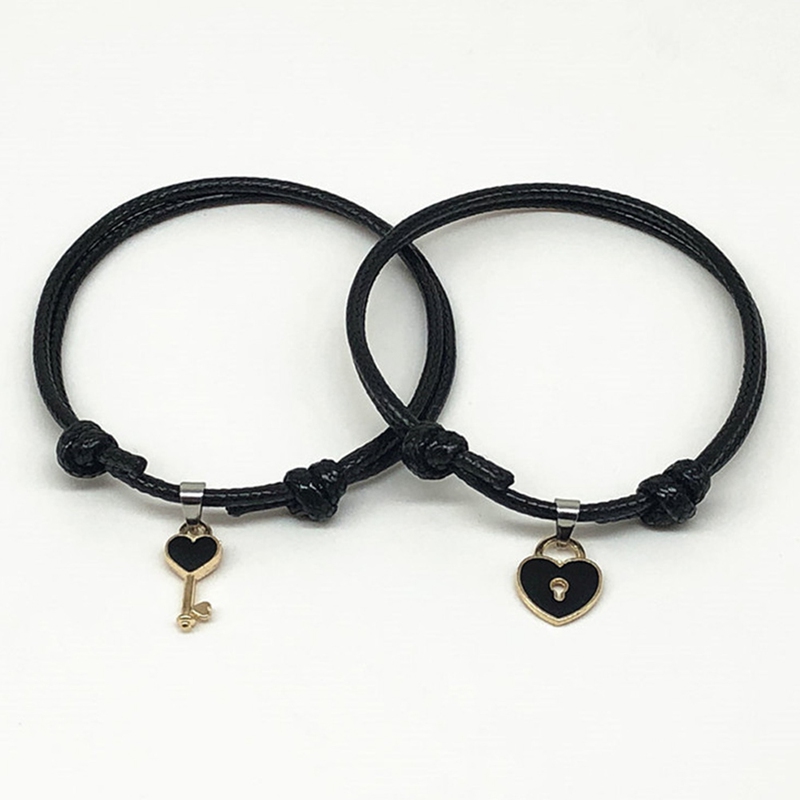 Tmdbyx HANDMADE Set 2 Vòng Tay Bện Dây Mặt Kim Loại Hình Chìa Khóa / Trái Tim Cho Cặp Đôi