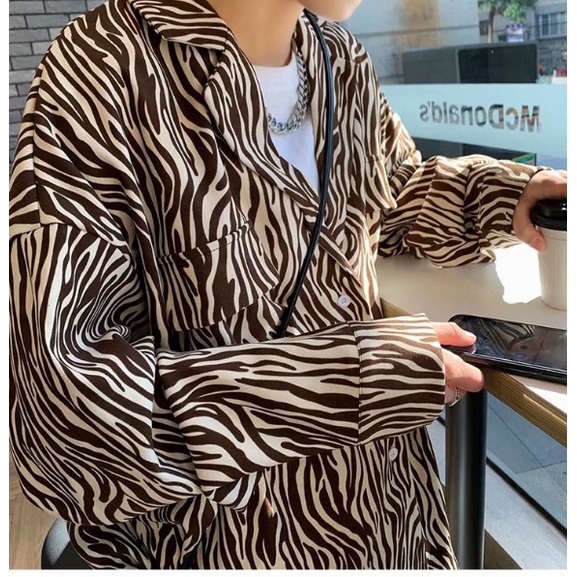 Áo sơ mi tay dài dáng rộng học tiết sọc ngựa vằn thời trang cá tính