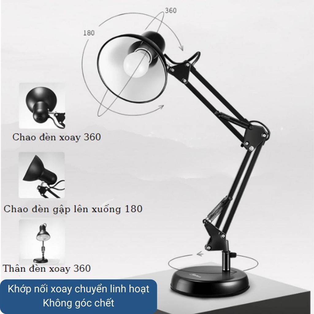 Đèn học Đèn bàn làm việc có đế tròn và kẹp bóng LED 9w đổi màu 3 chế độ ánh sáng