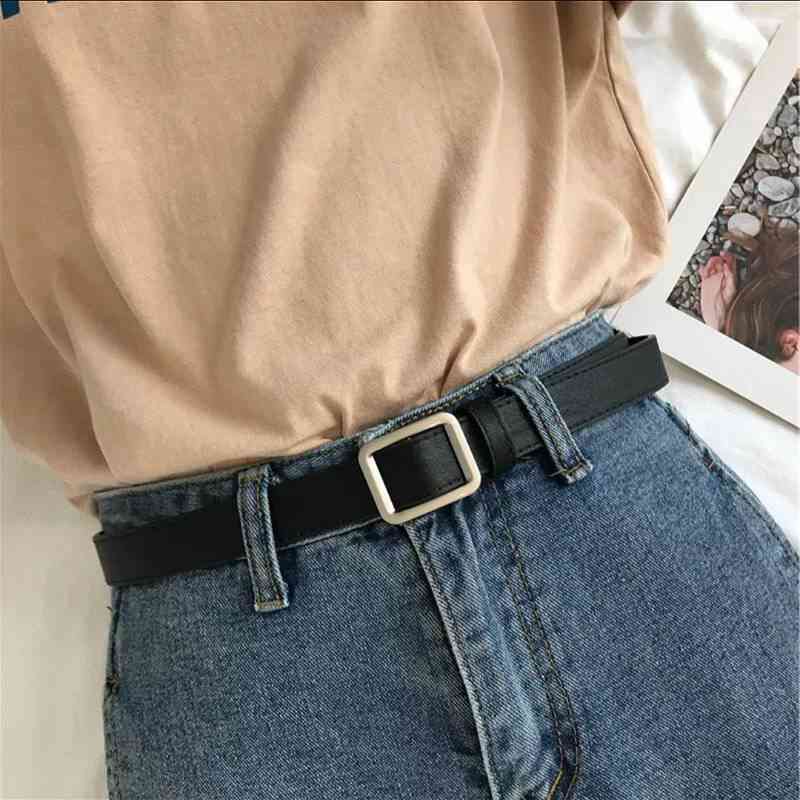 Thắt Lưng Nữ Đơn Giản Retro Có Khóa Vuông Màu Bạc Thời Trang Phong Cách Hàn Quốc