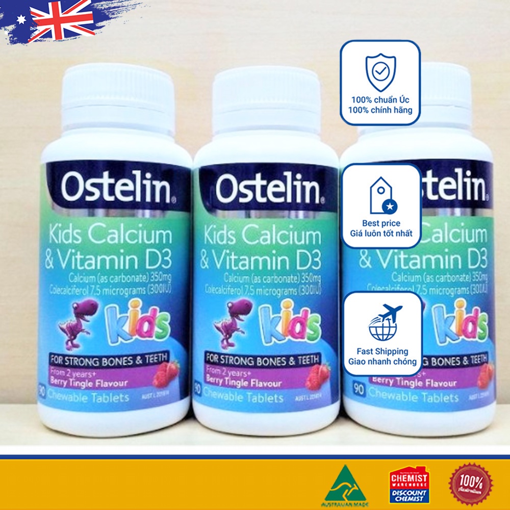 Kẹo Canxi Khủng long Ostelin Kids Calcium &amp; Vitamin D3 của Úc cho bé 90 viên (SP3)
