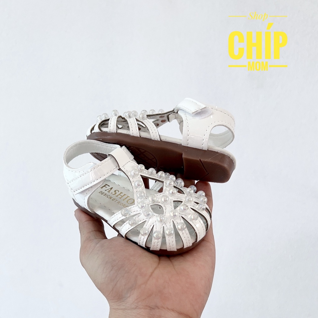 sandal bé gái dép rọ tập đi cho bé bảo vệ chân đính ngọc chắc chăn hồng trắng size tiểu da PU mềm full box A13 (có video