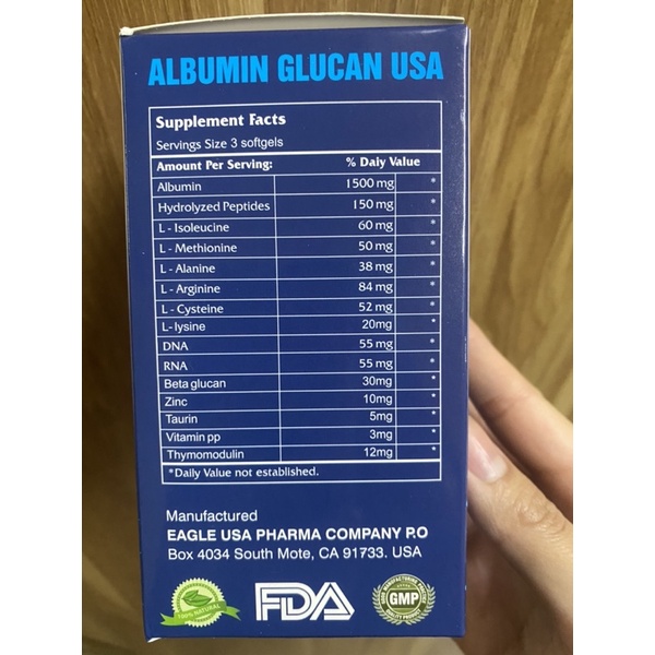 ALBUMIN Glucan usa- Viên uống tăng sức đề kháng, bổ sung đạm, vitamin và khoáng chất thiết yếu cho cơ thể hộp 60v