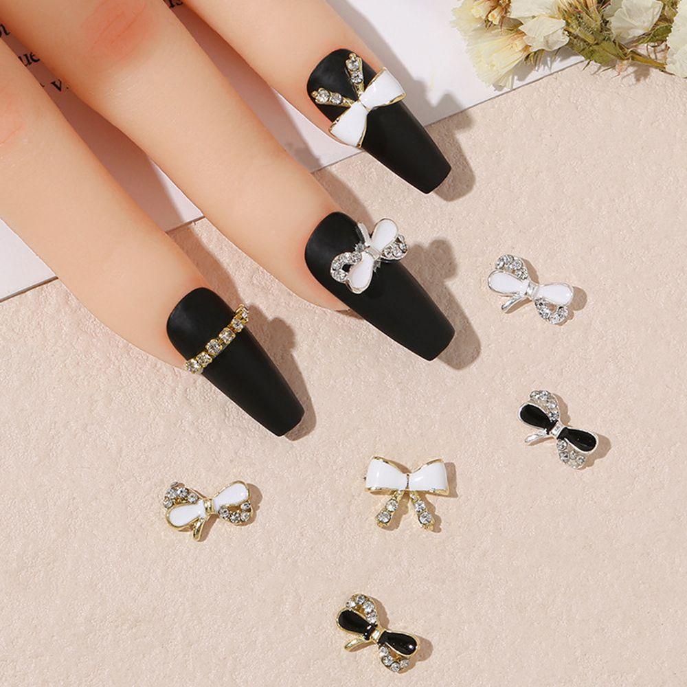 Phụ Kiện Trang Trí Móng Tay Hình Nơ Màu Trắng Đen Ngọt Ngào Dành Cho Nữ