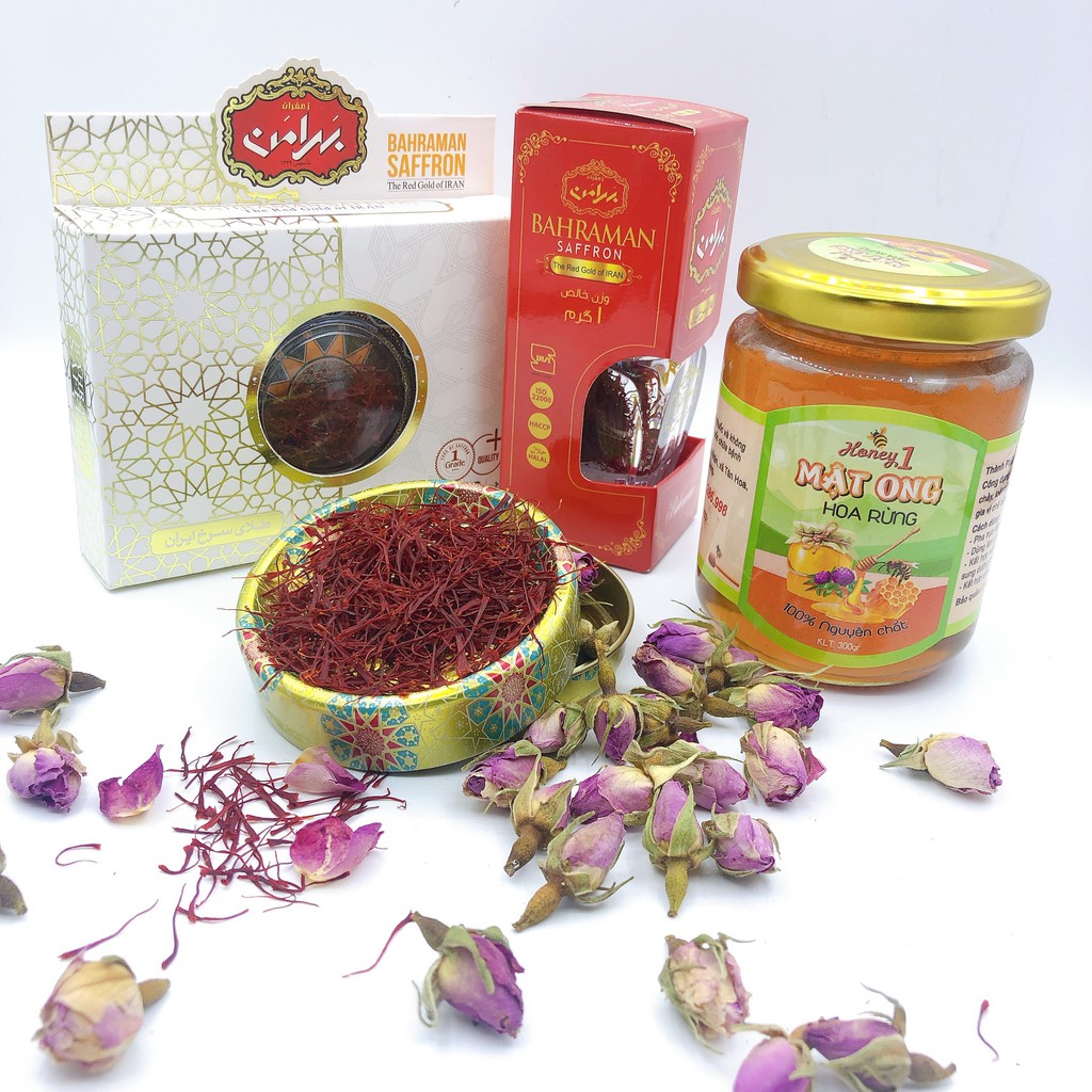 Nhụy Hoa Nghệ Tây Saffron Chính Hãng Bahraman hộp 1gr/"Tặng 150gr mật ong hoa rừng" | BigBuy360 - bigbuy360.vn