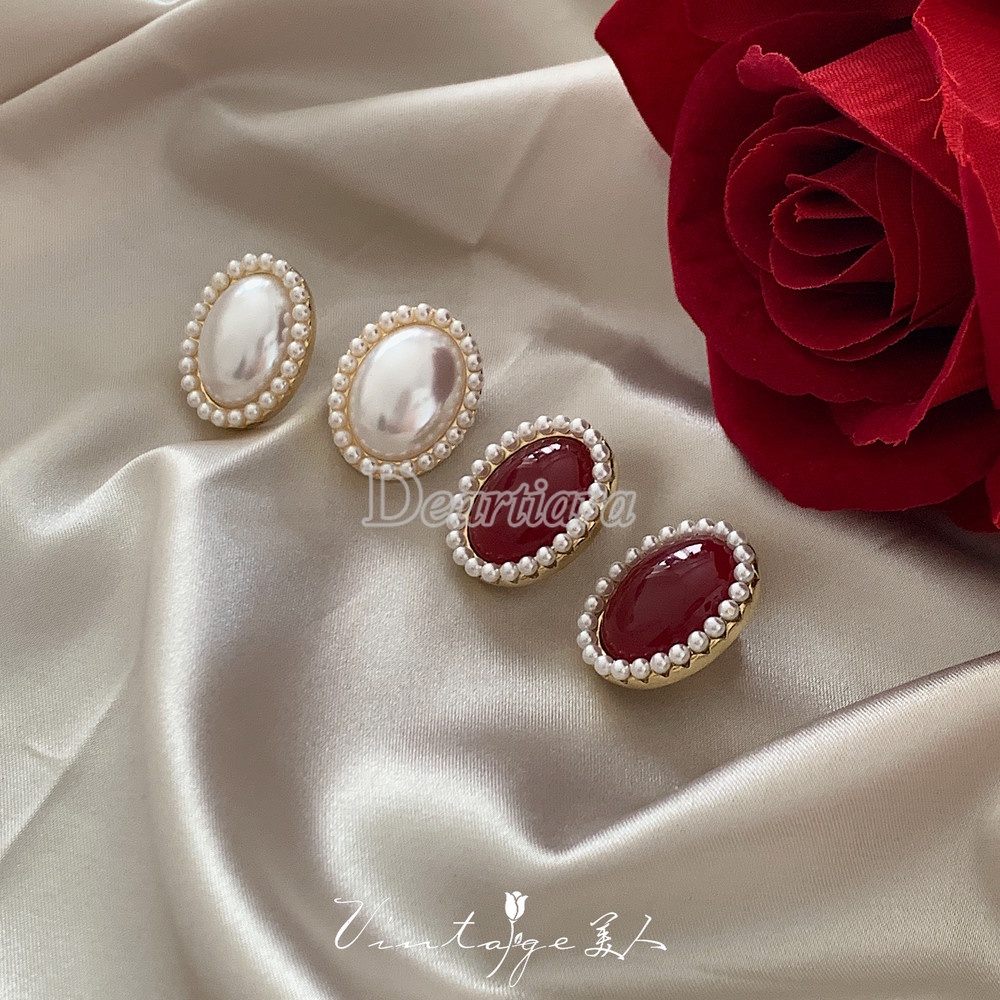 Bông Tai Đính Ngọc Trai Cao Cấp Phong Cách Hong Kong Cổ Điển Thời Trang Cho Nữ