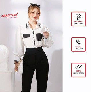 Áo sơ mi nữ CRAZYTEEN phối túi thanh lịch A0166