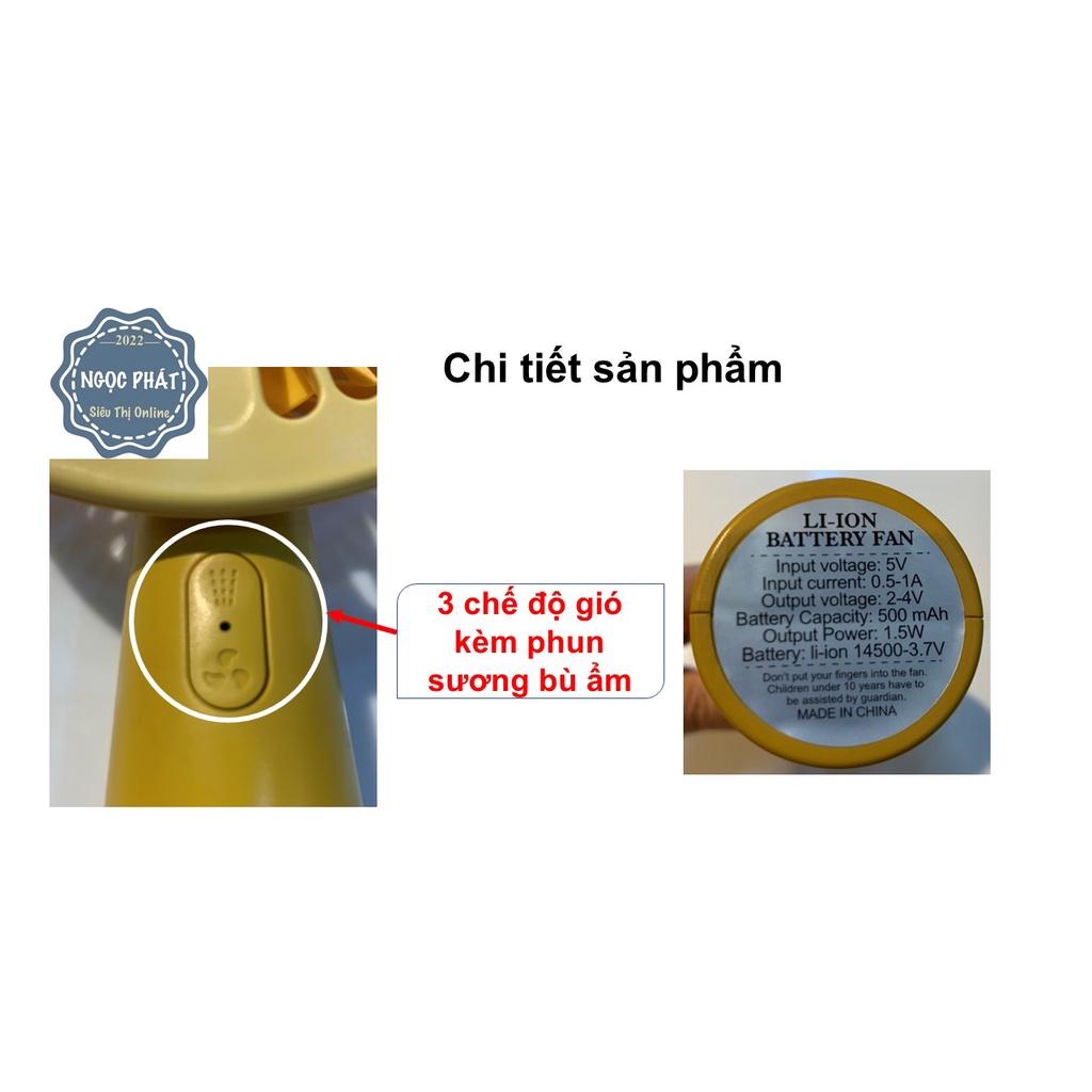 QUẠT CẦM TAY MINI PHUN SƯƠNG, SẠC TÍCH ĐIỆN, 3 TỐC ĐỘ GIÓ
