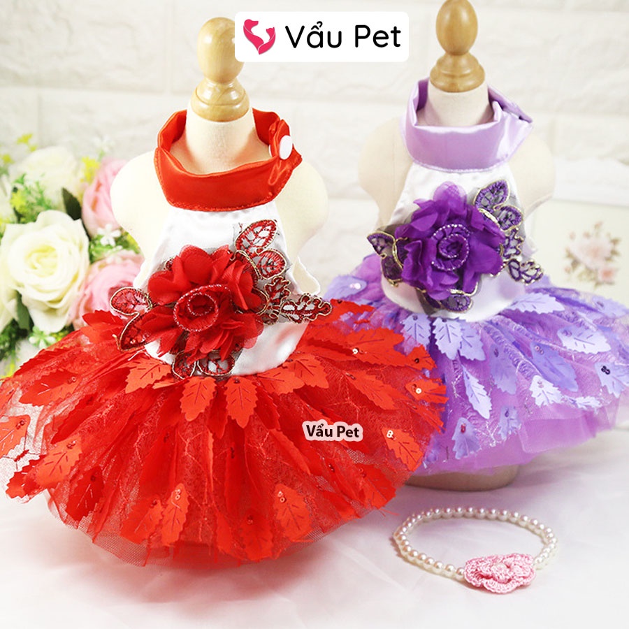 Váy cho chó mèo Hoa Xoè xinh xắn - Quần áo cho chó poodle, con, lớn, mèo, thú cưng Vẩu Pet Shop