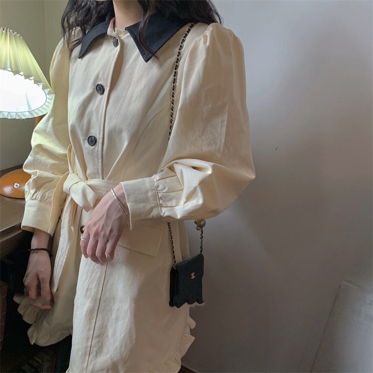 Đầm công chúa tay dài phồng cổ búp bê phong cách Pháp thời trang mùa thu cho nữ