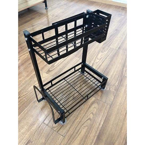 Kệ đựng gia vị 2 tầng đặt trên bàn đá 100% inox sơn tĩnh màu đen chắc chắn " | BigBuy360 - bigbuy360.vn