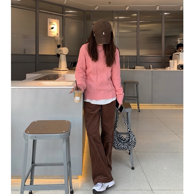 Quần Dài Ống Rộng Lưng Cao Màu Nâu Thời Trang Hàn Quốc Cổ Điển Dành Cho Bạn Nữ